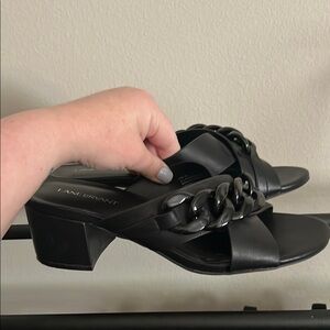 WideBlack Chain Detail Women's Sandals